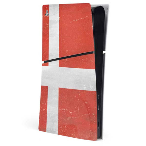 Denmark Flag Distressed PS5 Slim Digital Edition Console Skin